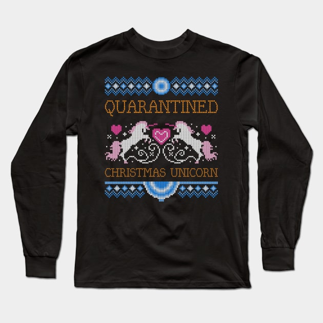 quarantined christmas unicorn Long Sleeve T-Shirt by natashawilona